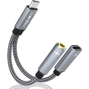 GeoHN.G Adattatore per cuffie e caricabatterie da USB C a 3,5mm, cavo dongle Hi-Fi da USB C a jack audio Aux 2 in 1 con ricarica rapida PD 60W, compatibile con Galaxy S23 Ultra/S22, Note20/10, OnePlus, Pixel