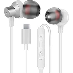 MAS CARNEY TI3 Cuffie con Filo USB di Tipo C, Auricolari USB C, Cuffiette In-Ear con Microfono per Samsung S20, Huawei, OPPO, Honor, Google Pixel e Altri Smartphone con Interfaccia di Tipo C- Bianco