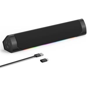 ZETIY Casse per PC, Altoparlante Bluetooth Soundbar, Soundbar PC avec RGB per Computer con Audio Stereo Surround Music Box per Desktop, Laptop, Telefono, Tablet - Plug and Play （Compatto 2.0 - Nero）