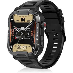 Carneedi Smartwatch Uomo Militare, Chiamata Bluetooth, 110+ Modalità Sport, Cardiofrequenzimetro da Polso, Activity Tracker Sportivi Contapassi Cronometro per Android iOS (Nero)