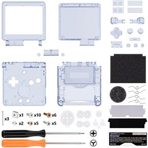 eXtremeRate Cover Tasti Scocca Ricambio per Gameboy Advance SP,Custodia Pulsanti Kit per GBA SP Console-Compatibile con IPS&Standard LCD(NON Include Console&IPS Schermo)-Trasparente Blu Ghiacciaio