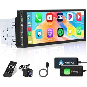 Hikity Carplay Autoradio 1 Din Bluetooth 5.1 con Schermo Touch Screen da 6,86Pollici Auto Radio 1 Din Carplay con Vivavoce Bluetooth Mirror Link 2USB EQ Controllo del Volante Telecamera di Retromarcia