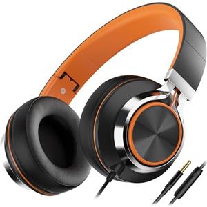 AILIHEN C8 Cuffie Cablate Con Microfono Cuffie On-Ear Pieghevoli e Regolabili Controllo Volume Audio Stereo HD Jack Da 3,5 mm Per Chromebook, Laptop, Smartphone, Studio, Ufficio, Viaggi(Arancio Nero)