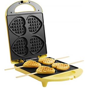 Bestron Waffle Maker, piastra per waffle a forma di cuore per waffle su un bastone, macchina per waffle con antiaderente & indicatoro luminso, collezione Sweet Dreams, 700 watt, colore: giallo