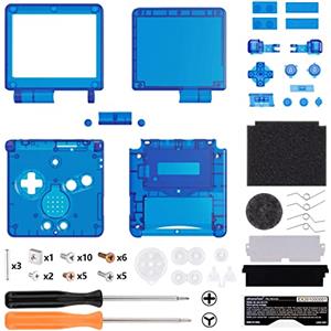 eXtremeRate Cover Tasti Scocca Ricambio per Gameboy Advance SP,Custodia Pulsanti Kit per GBA SP Console-Compatibile con IPS&Standard LCD(NON Include Console&IPS Schermo)-Trasparente Blu
