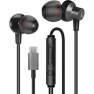 MAS CARNEY TI3 Cuffie con Filo USB di Tipo C, Auricolari USB C, Cuffiette In-Ear con Microfono per Samsung S20, Huawei, OPPO, Honor, Google Pixel e Altri smartphone con Interfaccia di Tipo C- Nero