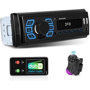 Hikity DAB+ Autoradio 1 Din Bluetooth Vivavoce FM Auto Lettore MP3, Funzione di Ricarica Smartphone, SD Card USB AUX IN, Telecomando al Volante Lettore Digitale Media