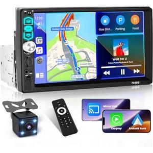 Hikity Apple Carplay Autoradio 1 DIN con Schermo da 7 Pollici Touchscreen Autoradio Bluetooth con Android Auto Mirror Link per Android/iOS Radio FM USB TF AUX Mic Retrocamera