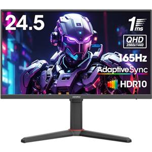 KOORUI Monitor Gaming 24.5 Pollici, 165Hz, QHD(2560x1440), IPS, 1ms, 2x HDMI, DisplayPort 1.2, Adaptive Sync, Verticale, VESA 75x75mm, Nero