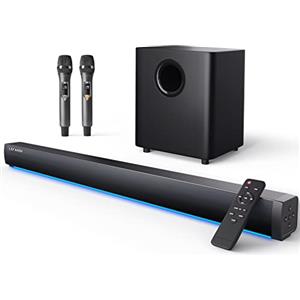 LEFANDI TV Soundbar con Subwoofer con Microfono Wireless, Cassa PC Soundbar Bluetooth 5.0 Suono Surround 2.1 Canali, Wireless Altoparlanti con Telecomando per TV con AUX, HDMI ARC, Coassiale, Ottico