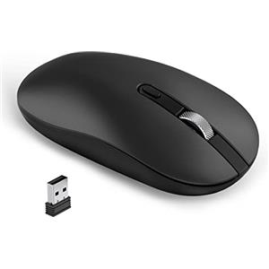 cimetech Mouse Wireless, 2.4G Slim Mouse Silenzioso con Ricevitore USB Mouse per Computer Portatile, Rotella di Scorrimento in Metallo per Laptop, PC, Computer, Chromebook, Notebook-Nero