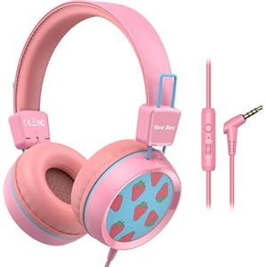 New bee Cuffie per bambini con microfono Volume di sicurezza limitato 85/95dB Cuffie per bambini leggere pieghevoli per viaggi scolastici (rosa)