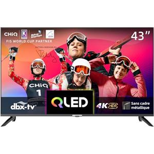 CHiQ Smart TV U43QM8G 43 pollici, UHD QLED con HDR, Metallo senza cornice, Dolby Audio, Sintonizzatore triplo, Wi-Fi 2.4G/5G, HDMI 2.1, USB2.0, Modello 2023, colore: Nero
