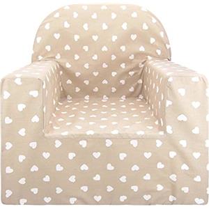 baby idea Poltroncina Bimbi Babysanity Grandi Dimensioni 52x40x57 cm Poltrona Bambini con Rivestimento 100% Cotone Sfoderabile Alta Densità - Made in Italy - (Kid's Sofa Cuori Beige)