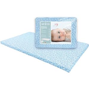 baby idea Materasso Lettino da Campeggio Sfoderabile100% Cotone Certificato Oeko-tex® & Certipur™ Materasso Lettino 60x120x4 con Borsa da Viaggio (Trenino Azzurro)