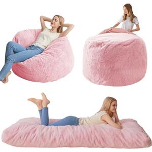 MAXYOYO Pouf - convertibile dal pouf al letto - Divano in schiuma con rivestimento smanicato e soffice imbottitura inclusa per adulti, adolescenti, ospiti (rosa, letto singolo)