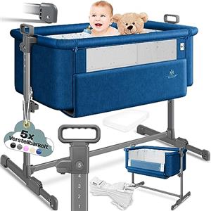 KESSER® Hubi 3in1 Culla da viaggio Culla per bambini con materasso morbido, con rotelle, 5 regolazioni in altezza, pannello laterale pieghevole per la casa e in viaggio, blu