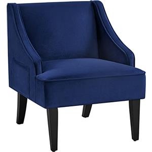 Yaheetech Poltrona Salotto Moderno in Velluto Imbottita Poltroncina Divanetto da Camera da Letto Soggiorno Portata 136 kg 62,5 x 71 x 76 cm Blu