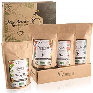 Origeens ☘️ COFANETTO CAFFE MACINATO BIO | Cofanetto caffè degustazione, 4x250g, Torrefazione artigianale | Caffè BIO macinato Arabica | Idea regalo