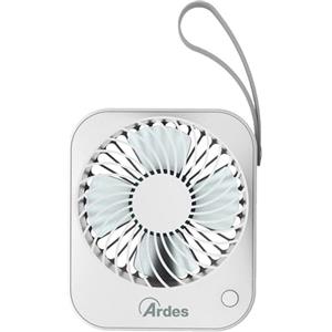 ARDES | AR5F03BT Ventilatore da Tavolo Mini TAURO - Mini Ventilatore Portatile a Batteria con Presa USB - Maniglia Eco Pelle - Ventilatore Personale Inclinazione Regolabile con 4 Pale - Diametro 10cm