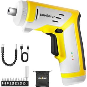 ENVENTOR Cacciavite Elettrico 4V, Avvitatore a Batteria 3.5Nm, 200RPM, 9 Punte, Luce a LED, Batteria al Litio da 1500mAh, Ricarica USB Type-C, Albero Flessibile