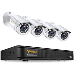 Anlapus 1080P Kit di Sorveglianza DVR 8CH H.265+ Videoregistrator con 4pcs Telecamera Esterno, Senza HDD, Visione Notturna, Allarme E-mail, P2P