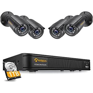 Anlapus 1080p DVR Kit Videosorveglianza 8CH H.265+ Videoregistrator DVR con 4* Telecamera da Estetrno, 1TB HDD, IR Visione Notturna, Rilevamento di Movimento, Accesso Remoto