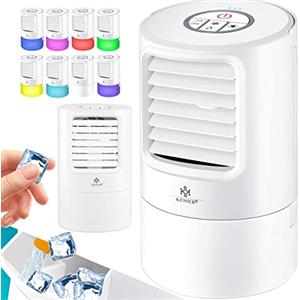 KESSER® - Mini climatizzatore mobile 4 in 1, con 7 colori LED, ventilatore, serbatoio dell'acqua, timer, 3 livelli, umidificatore ionizzatore, refrigeratore d'aria, piccolo portatile, bianco