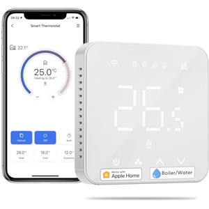 Meross Termostato WiFi, Termostato Smart per Caldaia, Cronotermostato, Termostato da Parete Intelligente per Apple HomeKit, Alexa e Google Assistant, Funzione Programmazione, LED Digitale Touchscreen