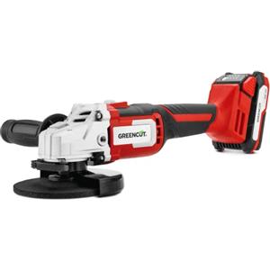 GREENCUT AMG200L - Smerigliatrice angolare a batteria, 20V, con disco da 115-125 mm, velocità 7500 giri/min, batteria al litio da 2,0Ah e caricabatterie rapido inclusi, rosso