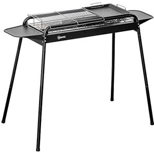 Outsunny Barbecue a Carbonella con Griglia e Piastra, BBQ Portatile in Acciaio con Ripiani Laterali, 113x59x83.5cm, Nero