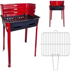 MAKA change your life quality MAKA Barbecue Carbonella Portatile Alluminio Rosso e Nero | BBQ Altezza 66 cm x 26 cm x 40 cm | Fori Laterali | Griglia Acciaio Inox 33x24.5 cm | Porta Carbonella 34x24.5x10 cm (M)