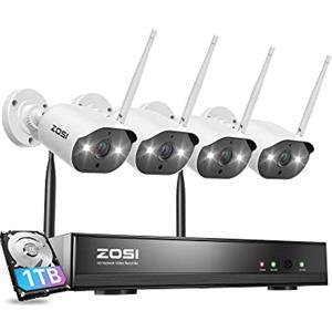 ZOSI 3MP Kit Videosorveglianza WiFi Esterno, 8CH 1TB NVR con 4x 3MP Telecamera WiFi, Audio Bidirezionale, Visione Notturna a Colori, Rilevamento di Persone, C302
