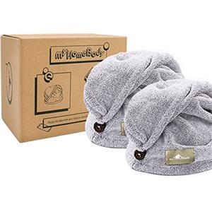 myHomeBody Asciugamani per capelli | Turbante di lusso anti-crespo ad asciugatura rapida | Fibra di carbone assorbente ultra morbida e ad asciugatura rapida - Confezione da 2 - Grey