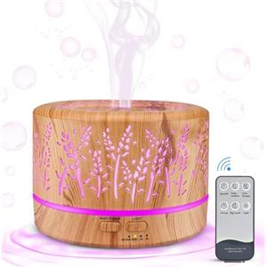 YONGYAO Diffusore di aromi 500ml, umidificatore a ultrasuoni, diffusore per aromaterapia, senza BPA, diffusore di oli essenziali con timer, 7 tipi di luce LED per camera da letto, ufficio, spa, yoga