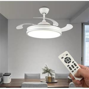 Partenopea Lampadario da soffitto ventilatore Plafoniera moderna a LED con telecomando cambia 3 tonalità luce bianca da 56W, per interni casa cucina soggiorno (Eliche a scomparsa)