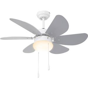 HOMCOM Ventilatore a Soffitto con Luce LED Bianca e Interruttore a Catena, Ventilatore da Soffitto in MDF e Acrilico, Ø76x41.5 cm, Grigio e Bianco