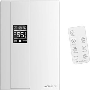 MONHOUSE Deumidificatore Per La Casa - Serbatoio Da 2200 Ml - Telecomando, Modalita Di Sospensione, Display A Led, Spegnimento Automatico - Silenzioso Assorbitore Di Umidita Elettrico - Bianco