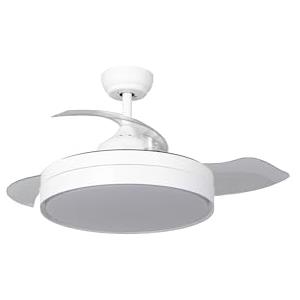 TECHBREY Ventilatore da Soffitto con luce LED Dalori Bianco 106cm di diametro, motore DC, 3 tonalità, pale trasparenti retrattili, 6 velocità, telecomando, memoria, timer, silenzioso