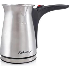 Rohnson Caffettiera Elettrica 400ml - Per Caffè Greco e Turco, Funzione Anti-Trabocco, Ebollizione Rapida, Grande Capacità, Fino a 6 Tazze, Resistenza in Acciaio Inox, Controllo Temperatura, 800W