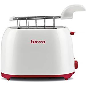 Girmi TP10 Tostapane, 750 W, Pinze Inox, 7 livelli di cottura, Raccogli briciole, Spegnimento automatico, Bianco/Rosso