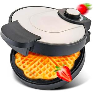 Avilia Macchina per Waffle - Piastra per Waffle in Acciaio Inox Antiaderente 12.3x22.6x29.6cm, 1000W, Argento e Nero