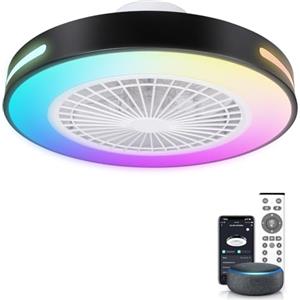 Aigostar - Ventilatore da Soffitto con Luce LED Wifi, 55W, 4400LM, 2700K-6500K e RGB Dimmerabile, Ventilatore Silenzioso con telecomando, Compatible con Alexa, Diametro 50 cm, 6 Velocità, 8 Pale