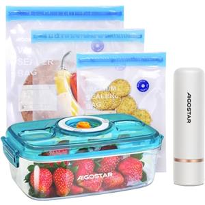 Aigostar Fresh Kit Mini Pompa elettrica sottovuoto per alimenti. Inclusi sacchetti e contenitore sottovuoto. Uso Domestico