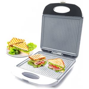 MAKA change your life quality MAKA Bistecchiera Elettrica Portatile Antiaderente Piastre In Ghisa Facili da Pulire Indicatori Temperatura Tostiera 21 x 25 cm Apertura a 90° Fornello Barbecue per Panini Sandwiches Toast 1400W