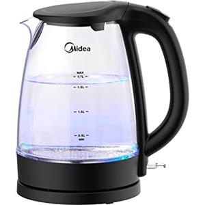 Midea MK-17G02A2 Bollitore Elettrico,Kettle 1.7L,Bollitore Vetro senza BPA, con Indicatore a LED Blu, 2200W Rapida Ebollizione, Filtro Rimovibile,Cavo Raccoglibile,Spegnimento Automatico