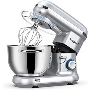 Vospeed Impastatrice Planetaria 6QT Robot da Cucina 1500W Multifunzione Impastatrice Professionale con Frusta, Gancio per Impastare, Frusta per Dolci, Ciotola di Acciaio Inossidabile (Argento)