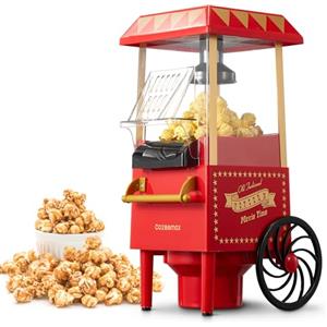 Cozeemax macchina popcorn, 1200 W, macchina per pop corn Retro per la casa, con aria calda, macchina per popcorn senza grassi, senza olio, operazione con un solo tasto, colore: Rosso