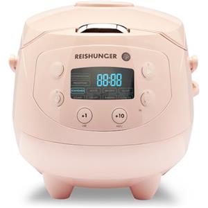 Reishunger Mini Cuociriso Digitale - Vaporiera Multifunzione Rosa Fino a 3 Persone con 8 Programmi, Tecnologia a 7 Fasi, 0.6L, Con Display LED e Funzione di Mantenimento del Caldo