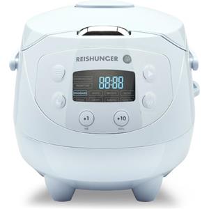 REISHUNGER Mini cuociriso digitale - azzurro Cuociriso multifunzionale per un massimo di 3 persone con 8 programmi, tecnologia a 7 fasi, 0,6 l, con display a LED e funzione di mantenimento in caldo